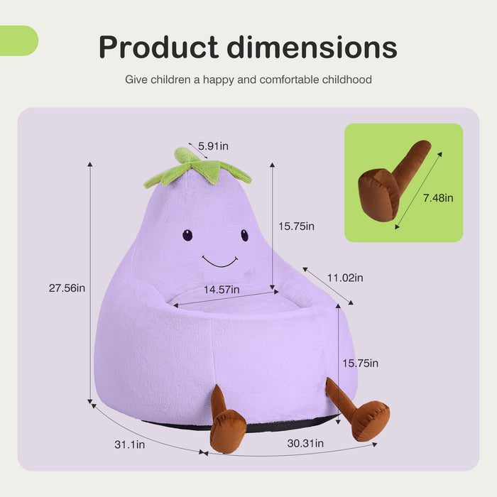 Simenmax 24'' Bean Bag Chair, Plush Rabbit Fur L-Shape Lounger, Washable Stuffed Sofa for Living Room, Bedroom & Reading Nook,Purple