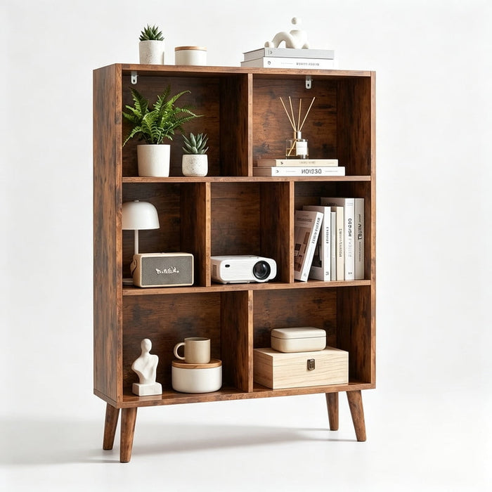 Taoset 3-Tier Cube Bookshelf, 43.3 Inch Tall Open Bookcase, Freestanding Organizer Display Shelf for Living Room, Bedroom, Home Office, Brown