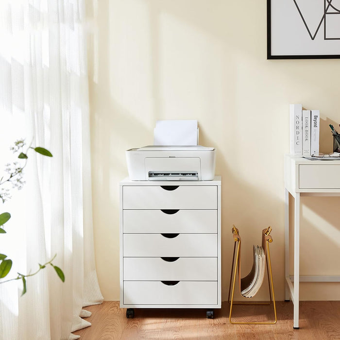 TINKLE WELL 5 Drawer Wooden Rolling File Cabinet, Mobile Compact Storage Dresser for Home Office Organization