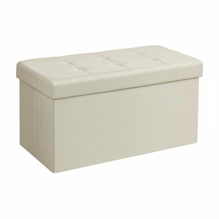 Taoset 30 Inch Foldable Linen Storage Ottoman Bench, 29 Gallon Tufted Upholstered Footstool,  Flip Top for Entryway Bedroom Small Room, Beige