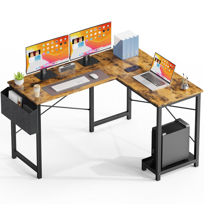 TINKLE WELL L Shaped Desk,Computer Corner Desk,PC Gaming Desk Table with Side Storage Bag-brown