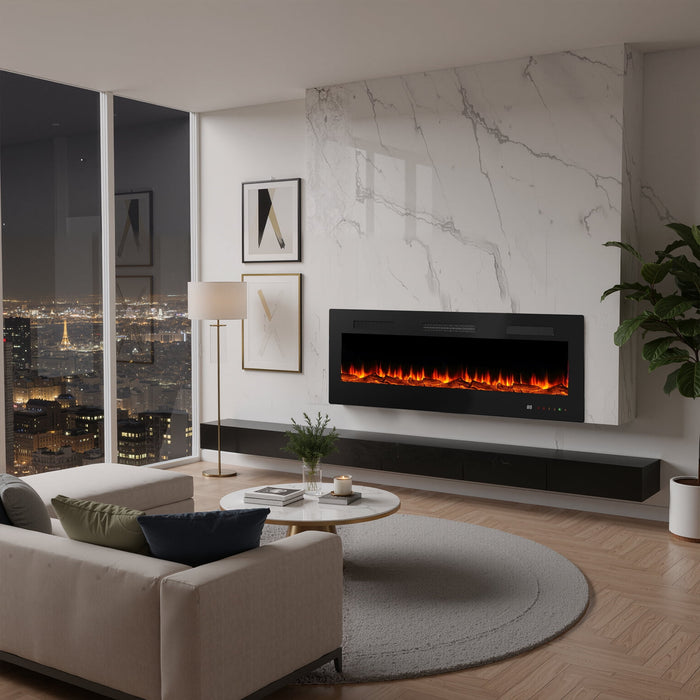 Blorly 50" Electric Fireplace, Fireplace Heater with Remote, Adjustable Flame Color with Timer, Touch Screen, 1500W/750W Wall Mounted, Recessed Insert, Freestanding