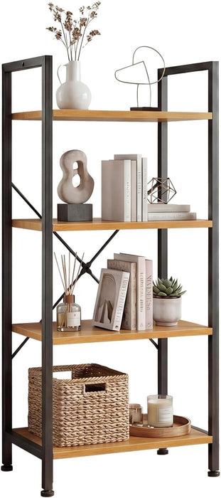 Bigleap 4-Tier Bookshelf, Industrial Tall Storage Shelf, Modern Bookcase for Living Room, Home Office, Bedroom, Wood