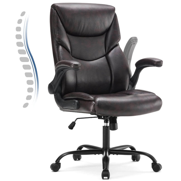 Nextay Big and Tall Office Chair Desk Chair 300lbs Wide Seat with Adjustable Armrest and Lumbar Support PU Leather High Back Executive Task Ergonomic Computer Chair for Back Pain,Brown1