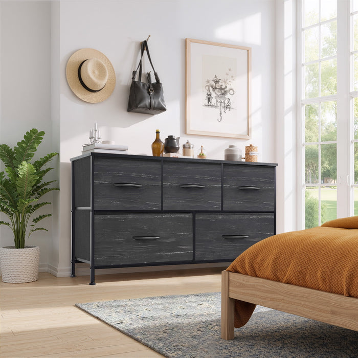 Blorly 5 Drawers Dresser, Storage Dresser Organizer with Drawers, Chest of Drawers, Dresser with Metal Frame and Wood Tabletop for Bedroom, Guest Room, Closet, Entryway, Nursery, Black