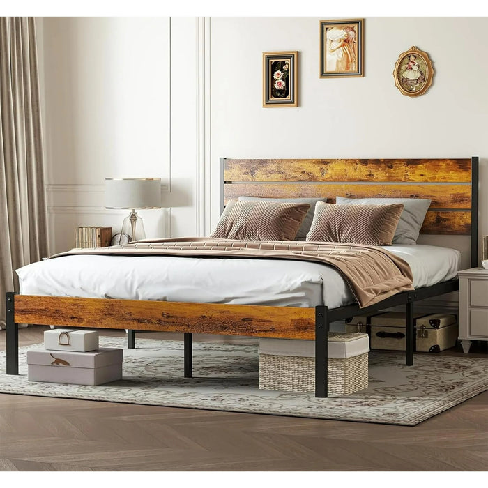 Beddle Bed Frame with Headboard, 800LBS with Under Bed Storage, No Box Spring Needed, All Sturdy Metal Support, Rust Brown