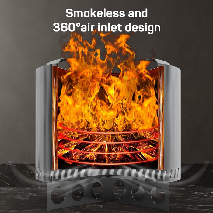 Smokeless Fire Pit, 19-Inch Outdoor Firepit with Stand, Portable 304Stainless Steel Wood Burning Bonfire for Outside Patio Camping with Carry Bag, Ideal for 4-6 People