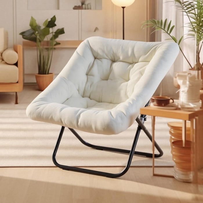 Nextay Foldable Faux Fur Lounge Chair, 450 lbs Capacity Saucer Couch for Bedroom, Dorm, Living Room, White