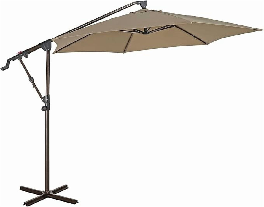 Betcozy Offset Patio Umbrella, 10 Ft 360掳 Rotated Hanging Patio Umbrella with UV Protection, Tilt and Crank Button, for Outdoors, Yard, Poolside, Lawn, Beige