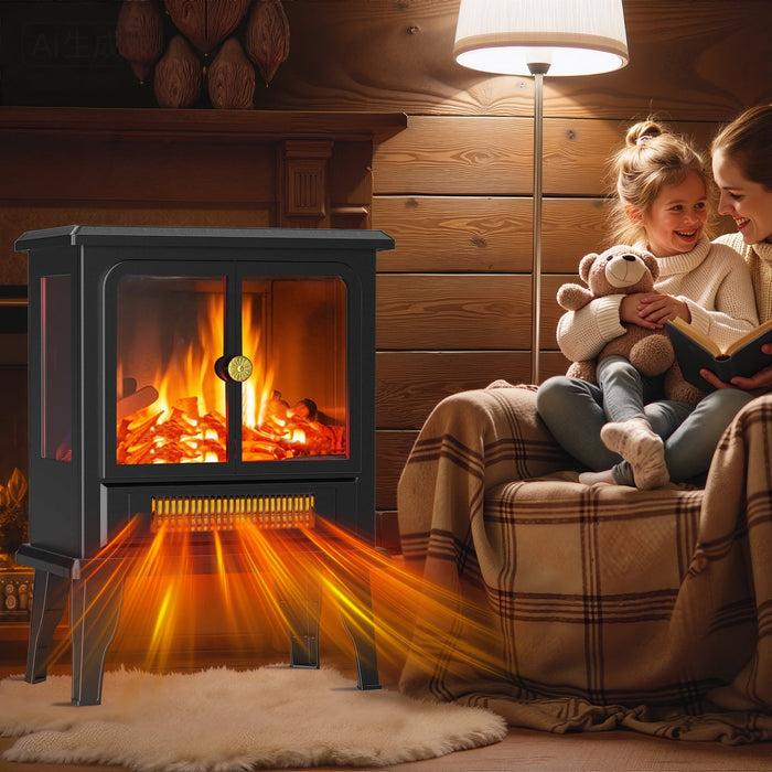 Blorly 19" Electric Fireplace, Indoor Fireplace with Cord and Knob, 1500W/750W Heater with 3 Adjustable Flame, overheating protection, Freestanding