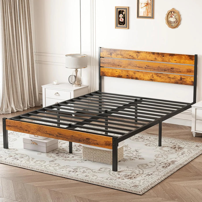 Beddle Bed Frame with Headboard, 800LBS with Under Bed Storage, No Box Spring Needed, All Sturdy Metal Support, Rust Brown