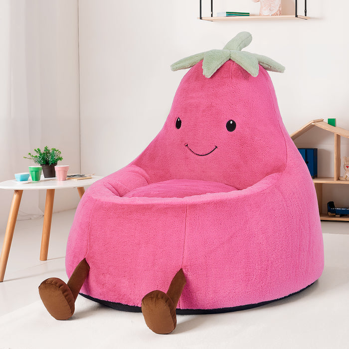 Simenmax 31'' Bean Bag Chair, Plush Rabbit Fur L-Shape Lounger, Washable Stuffed Sofa for Living Room, Bedroom & Reading Nook,Rose Red