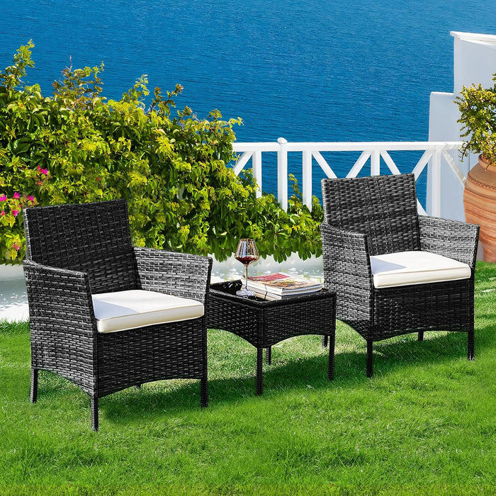 Bigleap Patio Furniture Set 3 Pieces, Outdoor Wicker Furniture with Coffee Table, Modern Rattan Patio Chairs Conversation Sets with Sofa for Garden, Terrace, Porch, Balconies, Lawns, Black