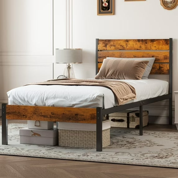 Sybels Queen Bed Frame: No Box Spring Needed, Ample Under-Bed Storage & All-Metal Support in a Rust Brown Finish，800LBS