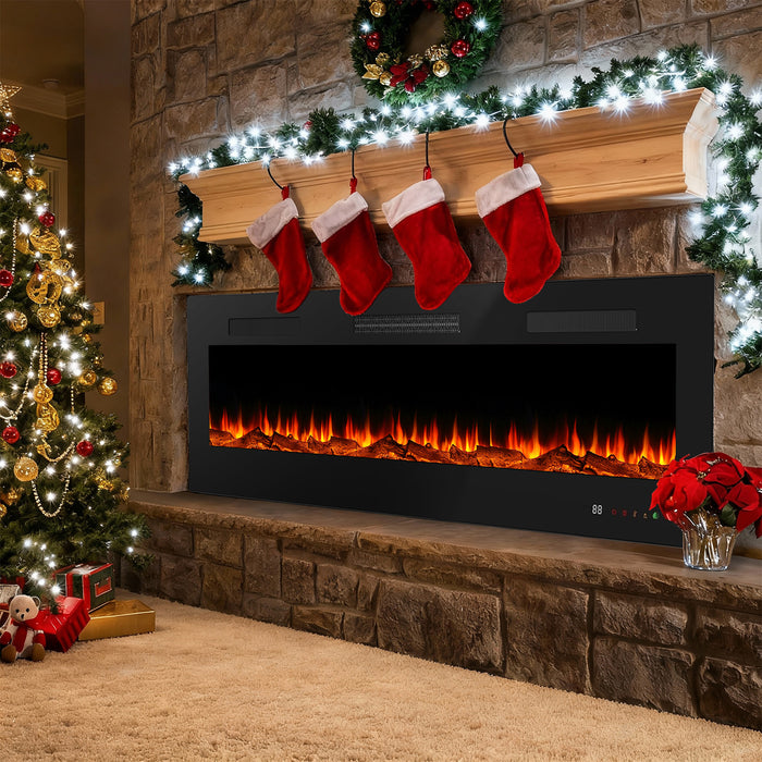 Simenmax Electric Fireplace, 50 inch Recessed Wall Mounted Heater with Remote Control Timer, Adjustable 13 LED Flame for Living Room and Bedroom
