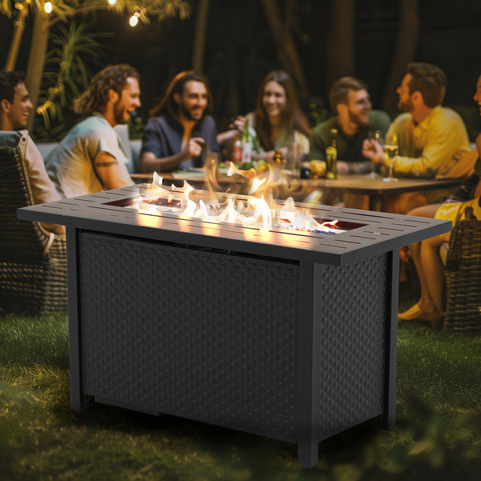 Betcozy Propane Fire Pit 45 Inch Rectangle Outdoor Gas Fire Pits, 50,000 BTU Fire Table with Steel Tabletop, Glass Wind Guard, Blue Glass Stone and Waterproof Cover for Outside Patio, Garden, Deck, Yard