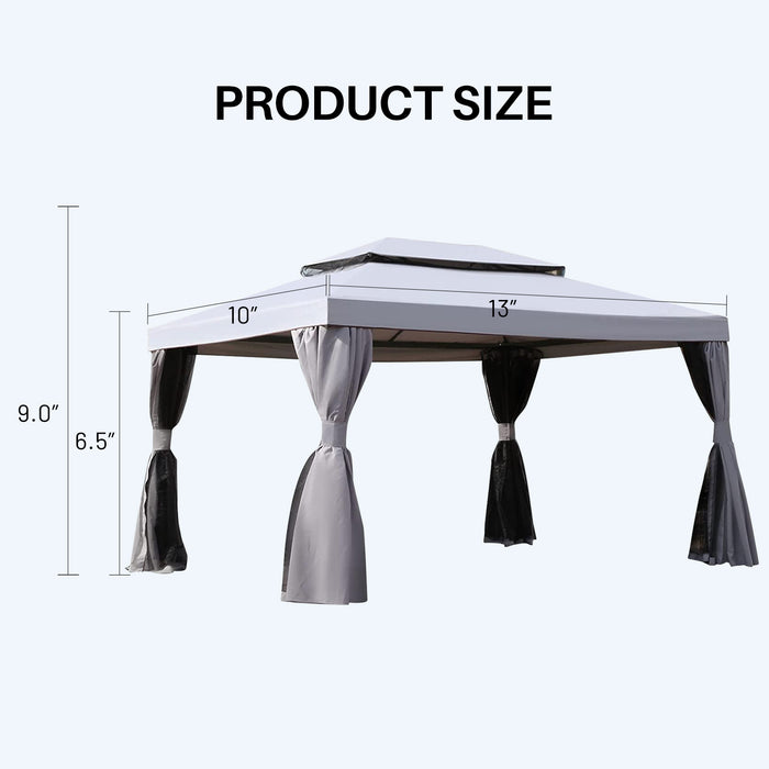 SIMENMAX 10x13 Ft Patio Gazebo,Outdoor Gazebo Canopy with Mosquito Netting and Curtains,Sturdy Soft Top Gazebo