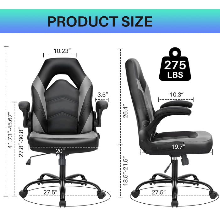 Simenmax Gaming Chair, Ergonomic Office Leather Racing Chair with Flip-up Armrest, Black Blue