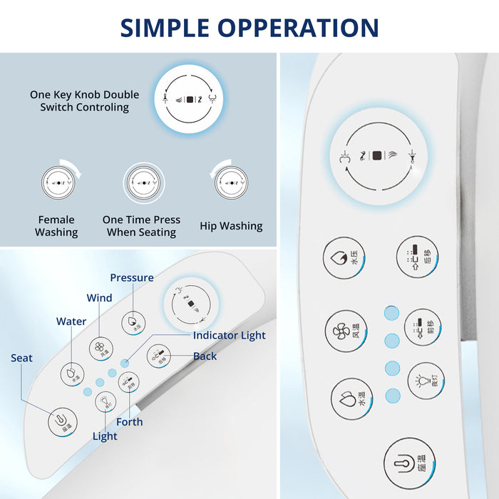 WOod-it Smart Bidet Toilet Seat with Wireless Remote and Side Panel, Multiple Spray Modes, Adjustable Heated Seat, Warm Water and Air Dryer, Auto LED Nightlight