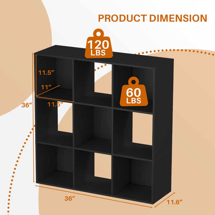 Simenmax 9 Cube Storage Organizer, Bookshelf with 5 Removable Back Panels for Living Room, Bedroom, Home Office, Black
