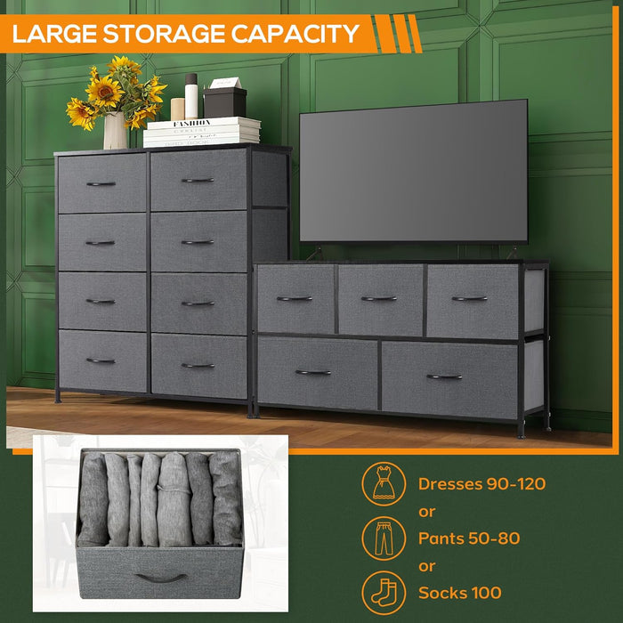 Bigleap 8 Drawer Dresser, Tall Chest Of Drawers Nightstand Storage Tower Storage Dresser Fabric Dresser With Wood Top for Living Room, Bedroom, Hallway, Nursery, Grey