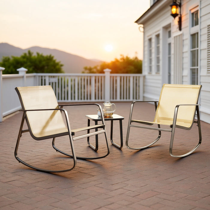Bigleap 3-Piece Outdoor Rocking Chair Set with Table for Porch, Balcony, Poolside, Brown