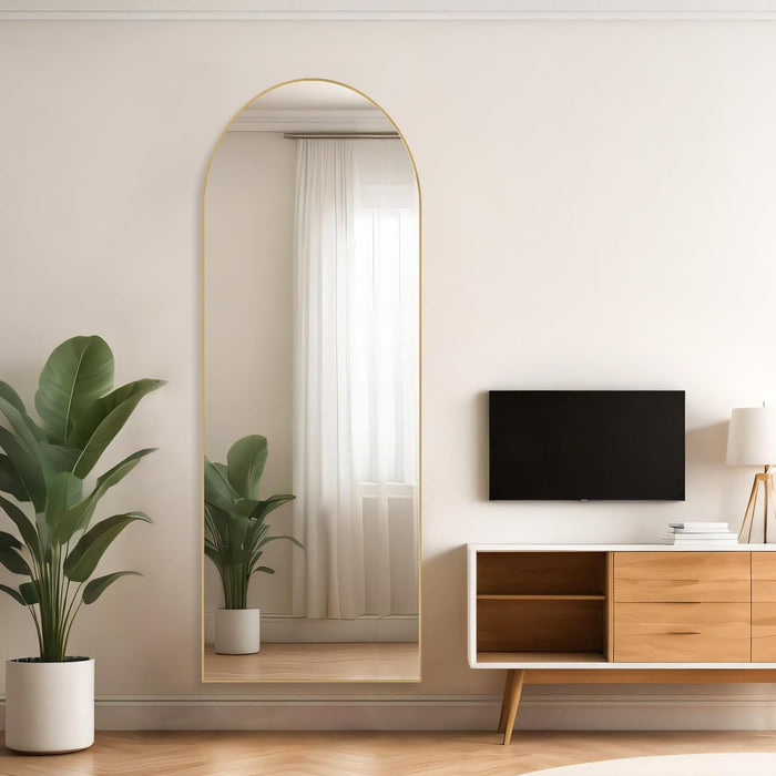 21"x64" Arched Mirror Full Length, Body Wall Mirrors with Shatter-Proof Glass, Floor Standing, Hanging or Leaning, Large Tall Arch Mirror with Stand Aluminum Alloy Frame for Bedroom Cloakroom