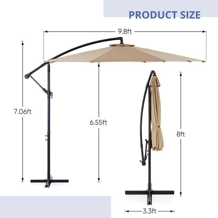 Bigleap 10ft Offset Umbrella Cantilever Patio Hanging Umbrella Outdoor Market Umbrella with Crank & Cross Base Suitable for Garden, Lawn, backyard and Deck,Blue