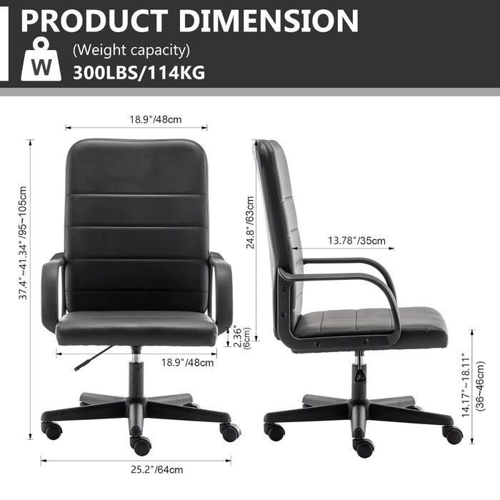 Office Chair, High Back Ergonomic Computer Desk Chair with Arms, Height Adjustable Rolling Swivel Leather Chair for Home Study Working