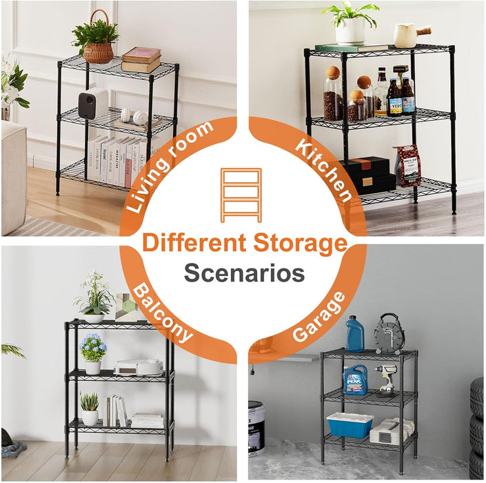 3-Tier Metal Storage Shelving, Adjustable Shelves Unit Heavy Duty Standing Shelf Organizer for Kitchen, Closet, Pantry, Garage, Bathroom, Laundry