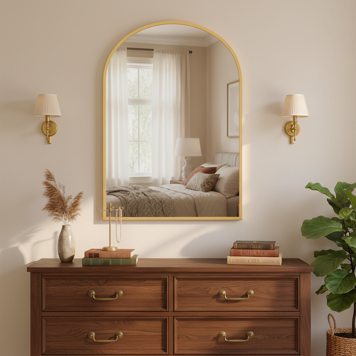 Beddle Arch Wall Mirror, Black Aluminum Alloy Framed Mirror for Bathroom, Living Room, Bedroom, Hallway
