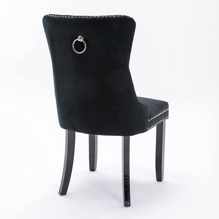 Set of 2 Dining Chairs, High End Velvet Upholstered Dining Chairs, Tufted Dining Chairs with Ring Back and Nailhead Trim-Black