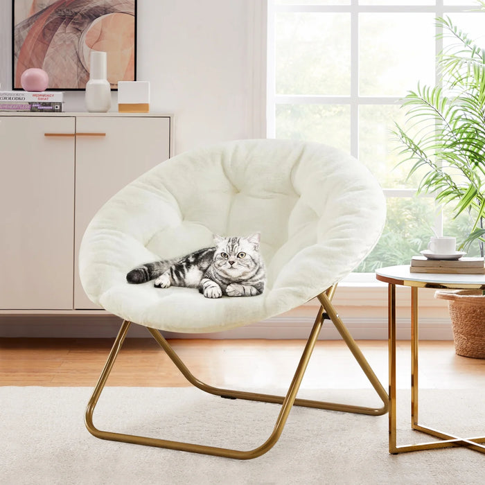 Beddle Saucer Chair for Adults Faux Fur Folding Bedroom Chairs