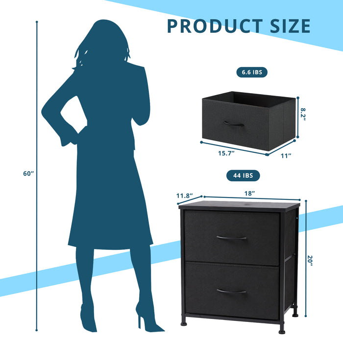 Simenmax Nightstand Set 2, 2 Drawer Dresser for Bedroom, Bedside Furniture, End Table for Bedroom, Closet, Entryway, Black