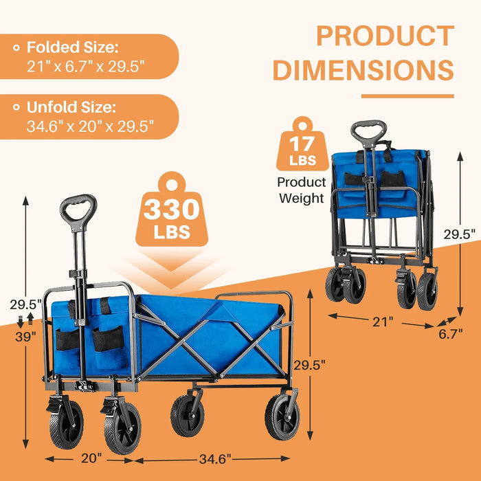 Beddle Foldable Cargo Wagon with All-Terrain Wheels, Portable Shopping Wagon Large Capacity Utility Cart, Heavy Duty Collapsible for Sand, Beach, Gardening