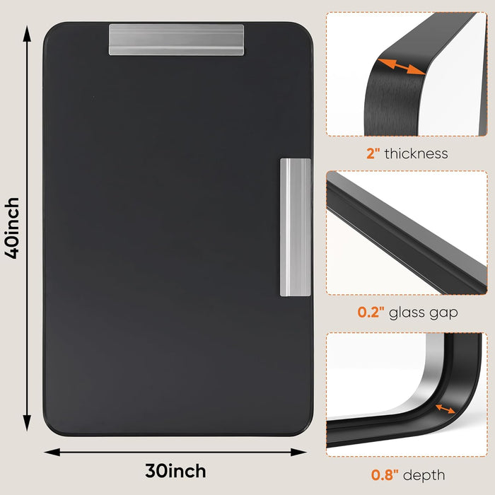 30x40" Black Vanity Bathroom Mirror for Wall, Metal Framed Rounded Rectangular Modern Mirrors for Over Sink, Farmhouse, Tempered Glass, Hangs Horizontally or Vertically