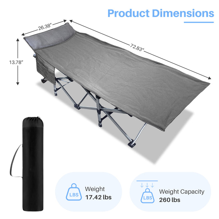 Simenmax Camping Cot, Folding Camping Cot Heavy Duty Sleeping Bed with Pilllow for Home Office Travel, Camping, Gray