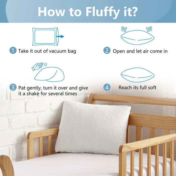 2 Pack Small Shredded Memory Foam Pillows, 9.7" x 12" x 3.9" – Soft, Supportive, and Breathable Travel and Children Pillows