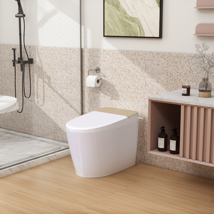 A18-Smart Toilet with Automatic Open/Close Lid and Built-in Bidet Seat, Heated Seat, Foot Sensor, Digital Display, Remote Control, LED Nightlight