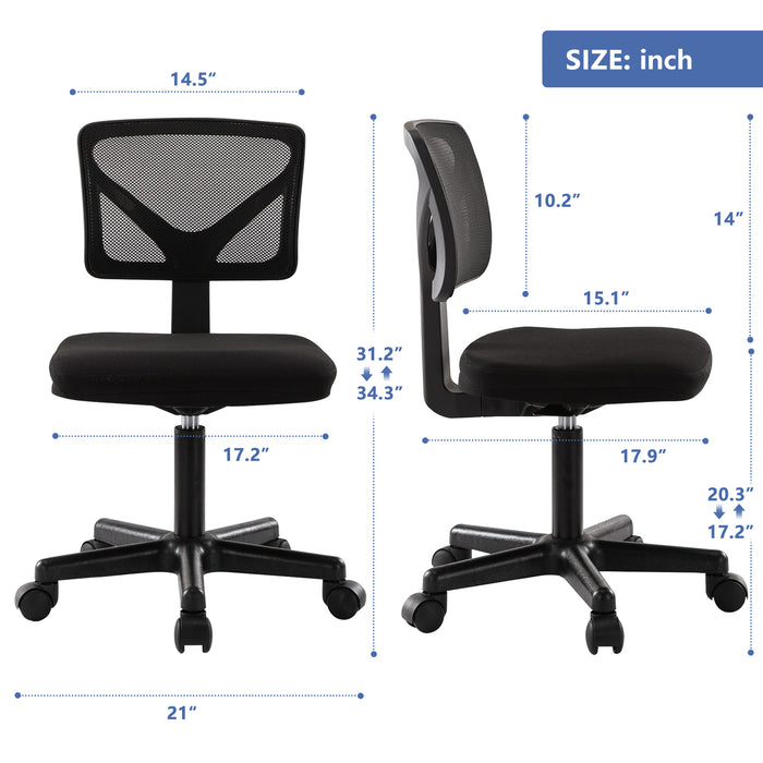 wOod-it Home Office Chair Mesh Armless Computer Desk Chair Ergonomic Computer Desk Task Rolling Swivel Chair Adjustable Modern Chair with Lumbar Support