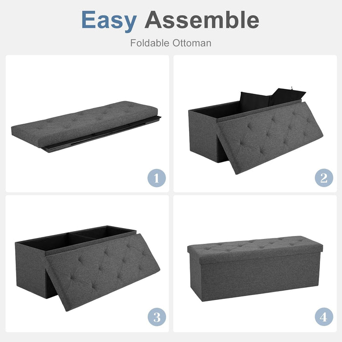Bigleap 43 Inches Folding Storage Ottoman Bench, Large End of Bed Storage Foot Rest Stools Ottoman Storage Chest with Padded Seat for Bedroom, Living Room, Entryway, Holds up to 660 lb, Grey