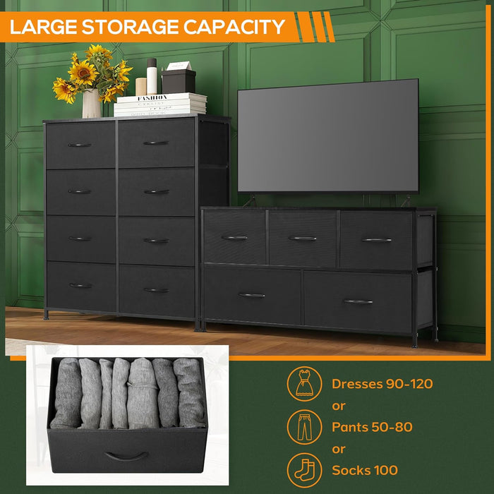 Bigleap 8 Drawer Dresser, Tall Chest Of Drawers Nightstand Storage Tower Storage Dresser Fabric Dresser With Wood Top for Living Room, Bedroom, Hallway, Nursery, Black