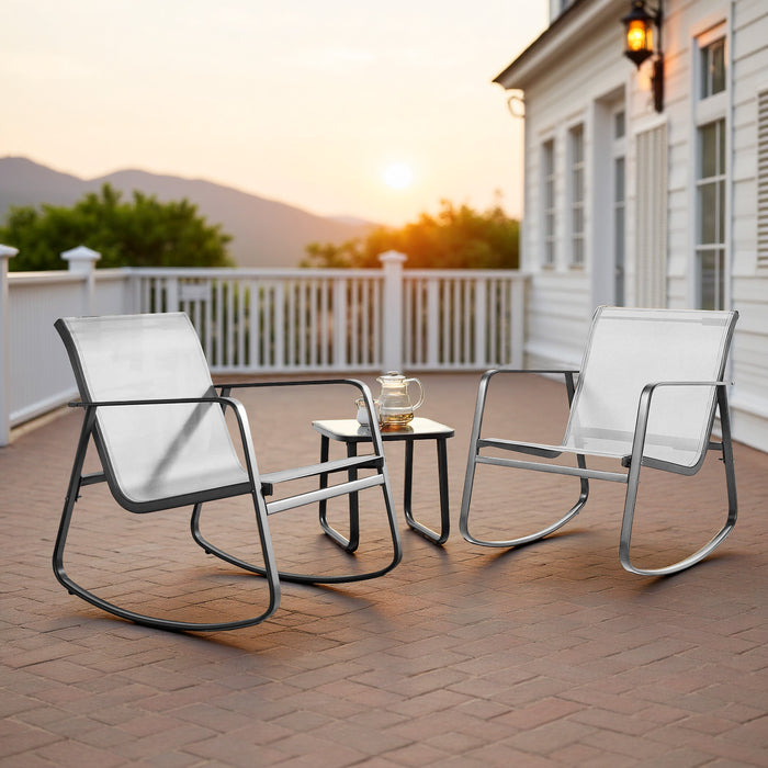 Bigleap 3-Piece Outdoor Rocking Chair Set with Table for Porch, Balcony, Poolside, Brown