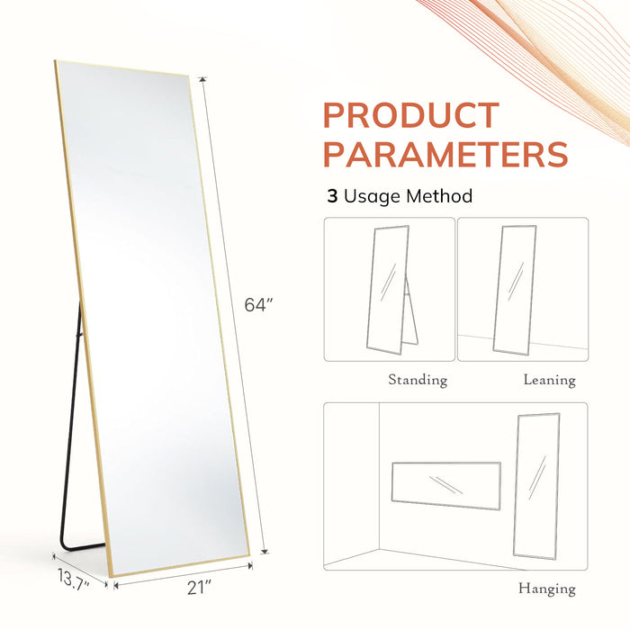 SIMENMAX Full Length Mirror, Full Body Mirror Floor Mirror Standing Hanging or Leaning Wall, Wall Mirror with Stand Aluminum Alloy Thin Frame for Bedroom Cloakroom