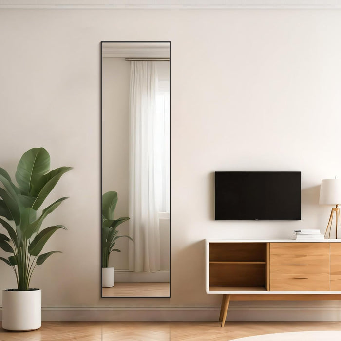 16"x59" Mirror Full Length, Body Wall Mirrors with Shatter-Proof Glass, Floor Standing, Hanging or Leaning, Tall Mirror with Stand Aluminum Alloy Frame for Bedroom Cloakroom