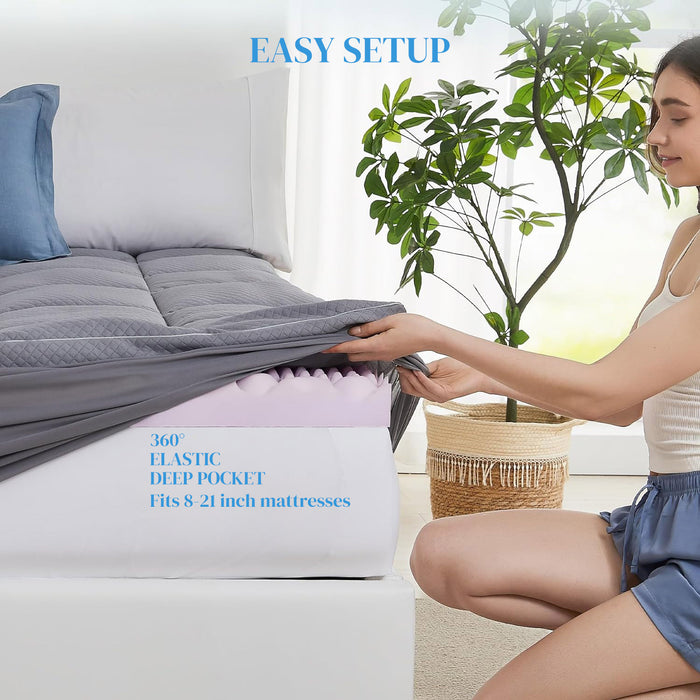 bigleap Memory Foam Mattress Topper - Queen Size Dual Layer 4 Inch Cooling Mattress Topper 2 Inch Gel Memory Foam Plus 2 Inch Pillow Top Bed Mattress Topper Cover Support Mattress Pad for Back Pain