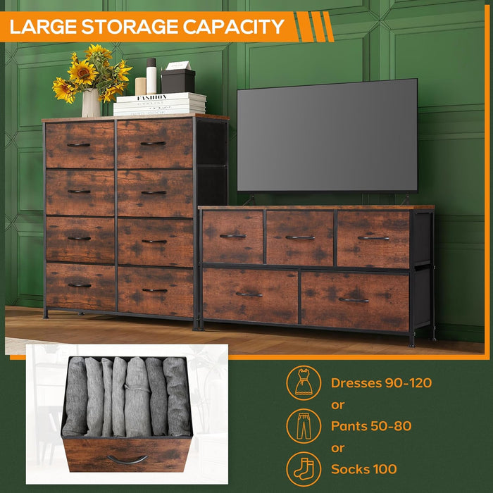 8 Drawer Dresser, Tall Chest Of Drawers Nightstand Storage Tower Storage Dresser Fabric Dresser With Wood Top for Living Room, Bedroom, Hallway, Nursery, Rust