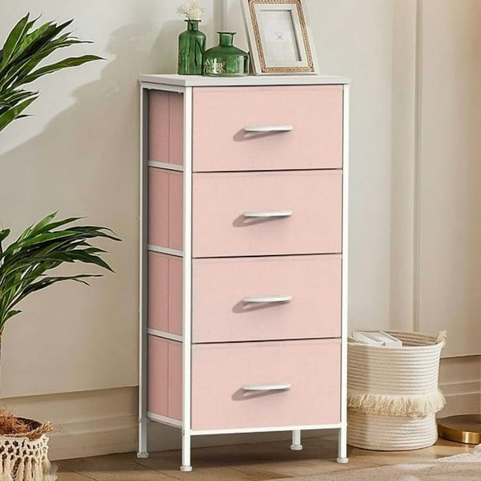Betcozy 4-Drawer 37.7" Storage Dresser, Narrow Closet Organizer Cabinet & Space-Saving Bedroom Dresser, Steel Frame, Wooden Top, Pink