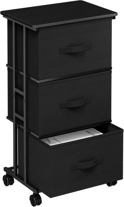 Bigleap 3-Drawer Rolling Fabric Dresser, Small Space Storage Cabinet with Wheels, Mobile Nightstand for Bedroom, Closet, Entryway, Black