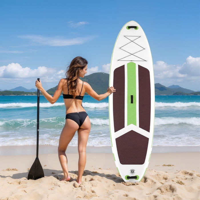 Simenmax Inflatable Stand Up Paddle Board, 400lbs Capacity SUP with Non-Slip EVA Deck, Adjustable Paddle & Backpack, Premium PVC, BrownGreen
